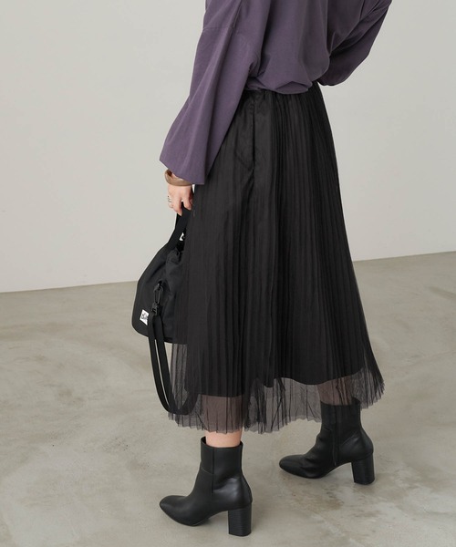 Chaco closet（チャコ クローゼット）の「チュールプリーツレイヤードシアースカート（スカート・レディース・グレー/ブラック/ブラウン/ベージュ・M/TM）」の20枚目の写真