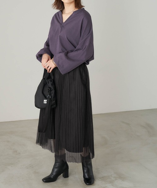 Chaco closet（チャコ クローゼット）の「チュールプリーツレイヤードシアースカート（スカート・レディース・グレー/ブラック/ブラウン/ベージュ・M/TM）」の18枚目の写真