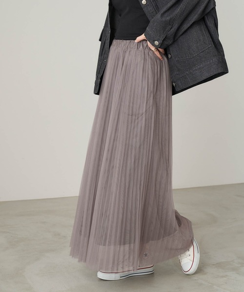 Chaco closet（チャコ クローゼット）の「チュールプリーツレイヤードシアースカート（スカート・レディース・グレー/ブラック/ブラウン/ベージュ・M/TM）」の14枚目の写真