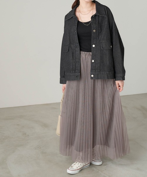 Chaco closet（チャコ クローゼット）の「チュールプリーツレイヤードシアースカート（スカート・レディース・グレー/ブラック/ブラウン/ベージュ・M/TM）」の8枚目の写真