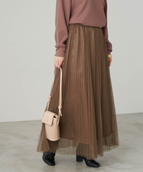 Chaco closet（チャコ クローゼット）の「チュールプリーツレイヤードシアースカート（スカート・レディース・グレー/ブラック/ブラウン/ベージュ・M/TM）」の6枚目の写真
