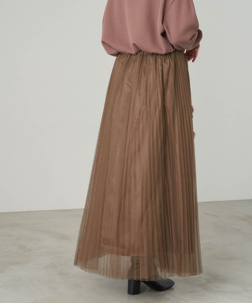 Chaco closet（チャコ クローゼット）の「チュールプリーツレイヤードシアースカート（スカート・レディース・グレー/ブラック/ブラウン/ベージュ・M/TM）」の13枚目の写真