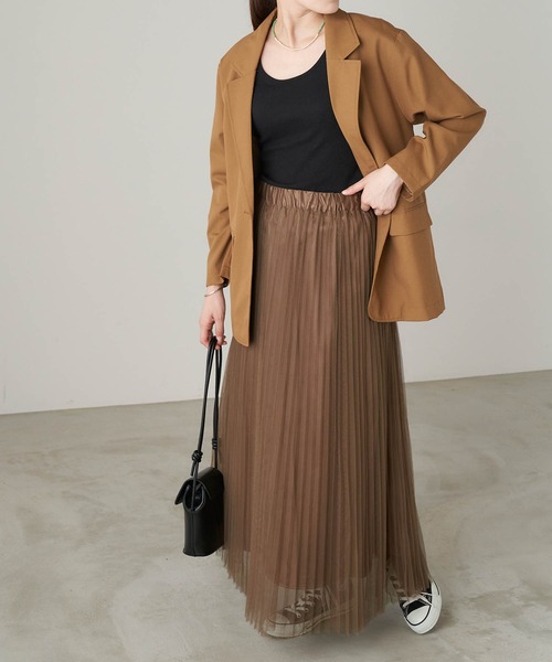 Chaco closet（チャコ クローゼット）の「チュールプリーツレイヤードシアースカート（スカート・レディース・グレー/ブラック/ブラウン/ベージュ・M/TM）」の17枚目の写真