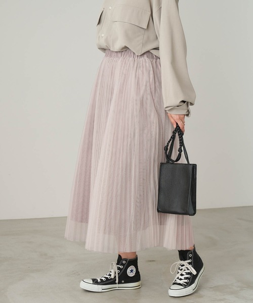 Chaco closet（チャコ クローゼット）の「チュールプリーツレイヤードシアースカート（スカート・レディース・グレー/ブラック/ブラウン/ベージュ・M/TM）」の11枚目の写真