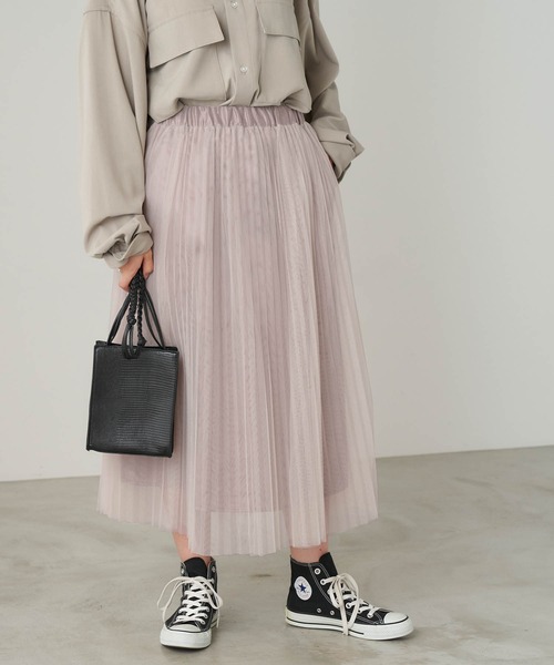 Chaco closet（チャコ クローゼット）の「チュールプリーツレイヤードシアースカート（スカート・レディース・グレー/ブラック/ブラウン/ベージュ・M/TM）」の15枚目の写真