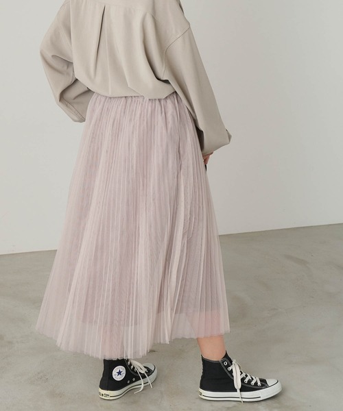 Chaco closet（チャコ クローゼット）の「チュールプリーツレイヤードシアースカート（スカート・レディース・グレー/ブラック/ブラウン/ベージュ・M/TM）」の9枚目の写真