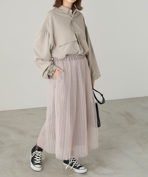 Chaco closet（チャコ クローゼット）の「チュールプリーツレイヤードシアースカート（スカート・レディース・グレー/ブラック/ブラウン/ベージュ・M/TM）」の7枚目の写真