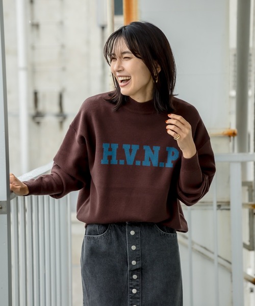 RIVE DROITE（リヴドロワ）の「気軽に遊び心を取り入れたい　H.V.N.Pロゴニット（ニット/セーター・レディース・ブラック/ブラウン・FREE）」の7枚目の写真