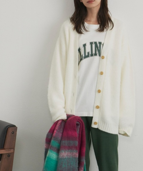 Auntie Rosa Holiday（アンティローザホリデー）の「モヘアライクカラーVネックカーディガン（カーディガン/ボレロ・レディース・ブラック/オレンジ/ブルー/グリーン/アイボリー/ピンク/ライトブルー/ライトグレー・FREE）」の2枚目の写真