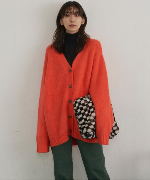 Auntie Rosa Holiday（アンティローザホリデー）の「モヘアライクカラーVネックカーディガン（カーディガン/ボレロ・レディース・ブラック/オレンジ/ブルー/グリーン/アイボリー/ピンク/ライトブルー/ライトグレー・FREE）」の10枚目の写真