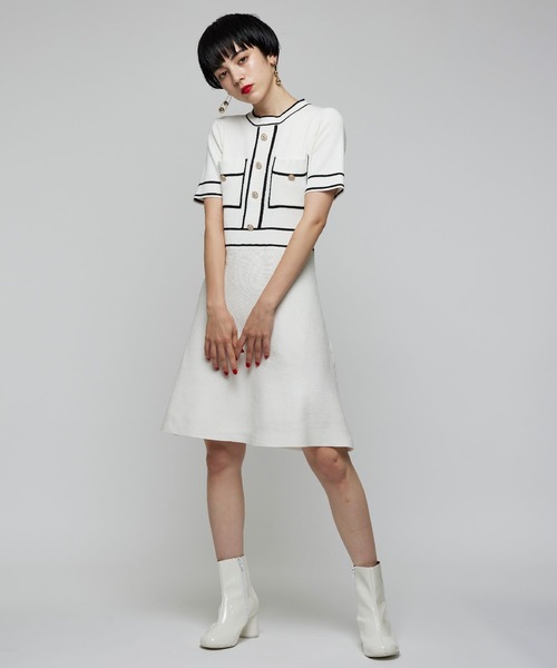 Narcissus(ナルシス)の「【Narcissus WEBSTORE 限定商品】ラインニットワンピース(ワンピース・レディース・ホワイト/ブラック・FREE)」の1枚目の写真