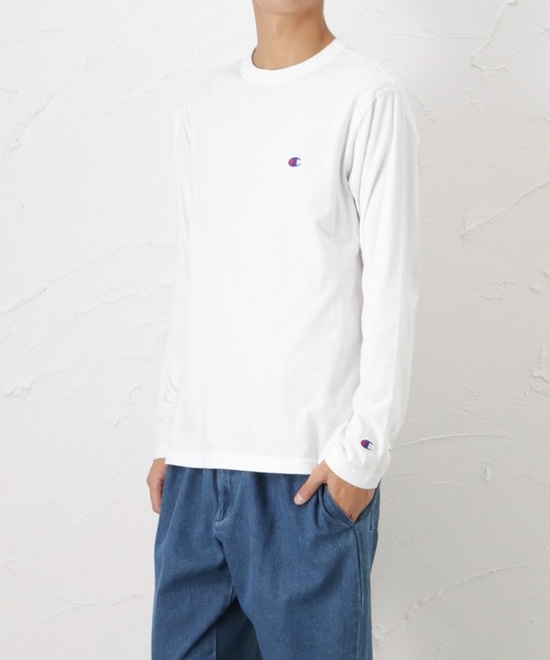 Champion(チャンピオン)の「Champion チャンピオン ワンポイント ロゴ刺繍 ロングスリーブTシャツ(Tシャツ/カットソー・メンズ・グレー/ネイビー/ホワイト/ブラック・L/M/XL)」の7枚目の写真