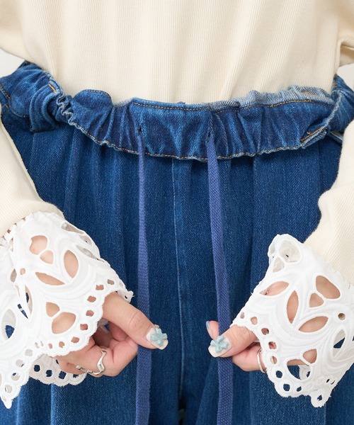 PUAL CE CIN(ピュアルセシン)の「ニットデニムワイドパンツ(デニムパンツ・レディース・ブルー/インディゴブルー・FREE)」の3枚目の写真