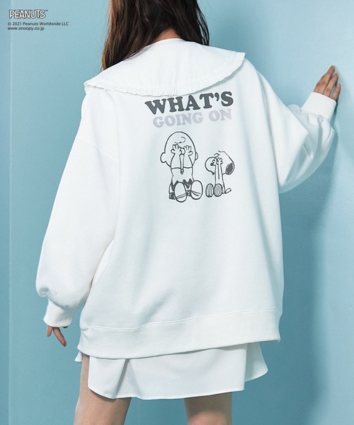 PEANUTS（ピーナッツ）の「PEANUTSルーズトレーナー（スウェット・レディース・アイボリー/ブラック/サックスブルー・FREE）」の14枚目の写真