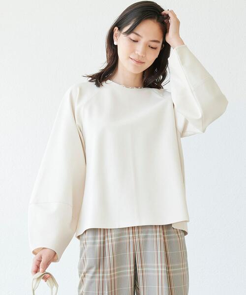 green label relaxing(グリーンレーベルリラクシング)の「ポンチ コクーン スリーブ プルオーバー カットソー(Tシャツ/カットソー・レディース・ベージュ/オフホワイト/ライム・FREE)」の1枚目の写真