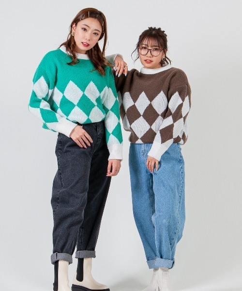 mimonal(ミモナル)の「オーバーアーガイルニット(ニット/セーター・レディース・ブラック/グリーン・FREE)」の6枚目の写真