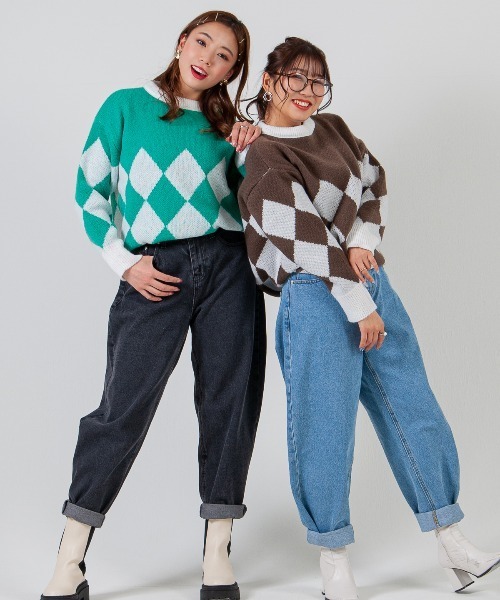 mimonal(ミモナル)の「オーバーアーガイルニット(ニット/セーター・レディース・ブラック/グリーン・FREE)」の5枚目の写真