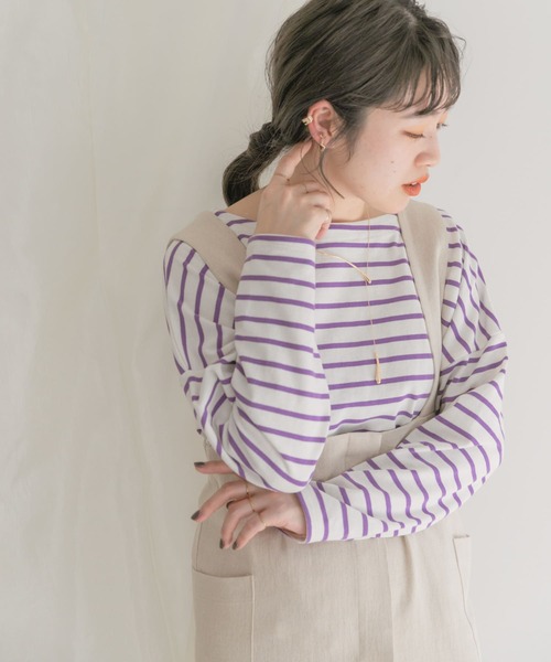 ITEMS URBANRESEARCH(アイテムズ アーバンリサーチ)の「バスクボーダーロングTシャツ(Tシャツ/カットソー・レディース・パープル/グリーン/ブラック・FREE)」の3枚目の写真