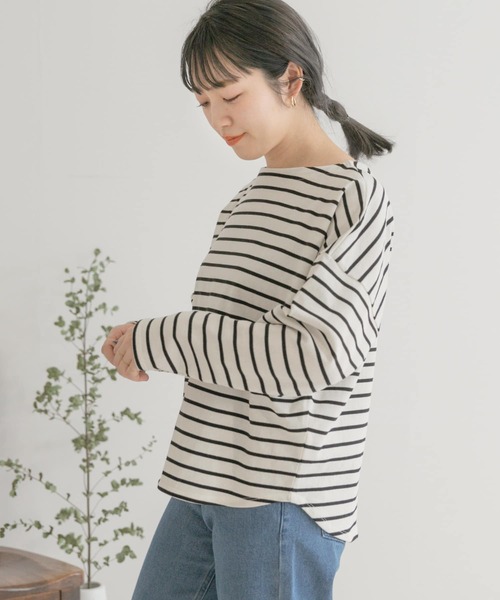 ITEMS URBANRESEARCH(アイテムズ アーバンリサーチ)の「バスクボーダーロングTシャツ(Tシャツ/カットソー・レディース・パープル/グリーン/ブラック・FREE)」の2枚目の写真