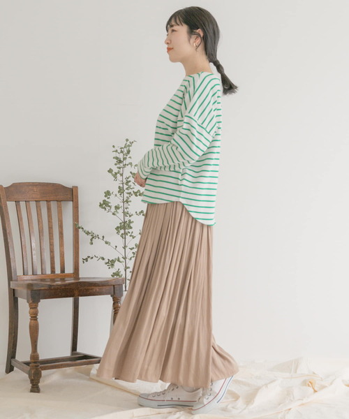 ITEMS URBANRESEARCH(アイテムズ アーバンリサーチ)の「バスクボーダーロングTシャツ(Tシャツ/カットソー・レディース・パープル/グリーン/ブラック・FREE)」の12枚目の写真