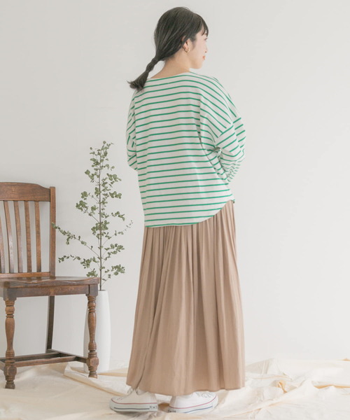 ITEMS URBANRESEARCH(アイテムズ アーバンリサーチ)の「バスクボーダーロングTシャツ(Tシャツ/カットソー・レディース・パープル/グリーン/ブラック・FREE)」の13枚目の写真