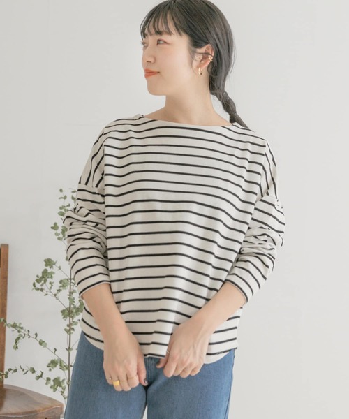 ITEMS URBANRESEARCH(アイテムズ アーバンリサーチ)の「バスクボーダーロングTシャツ(Tシャツ/カットソー・レディース・パープル/グリーン/ブラック・FREE)」の14枚目の写真