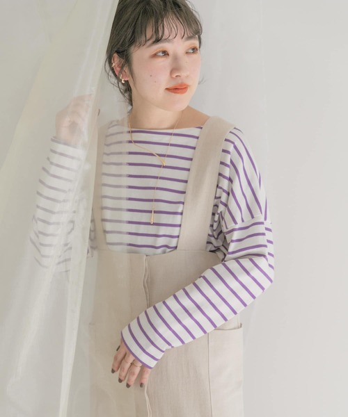 ITEMS URBANRESEARCH(アイテムズ アーバンリサーチ)の「バスクボーダーロングTシャツ(Tシャツ/カットソー・レディース・パープル/グリーン/ブラック・FREE)」の19枚目の写真