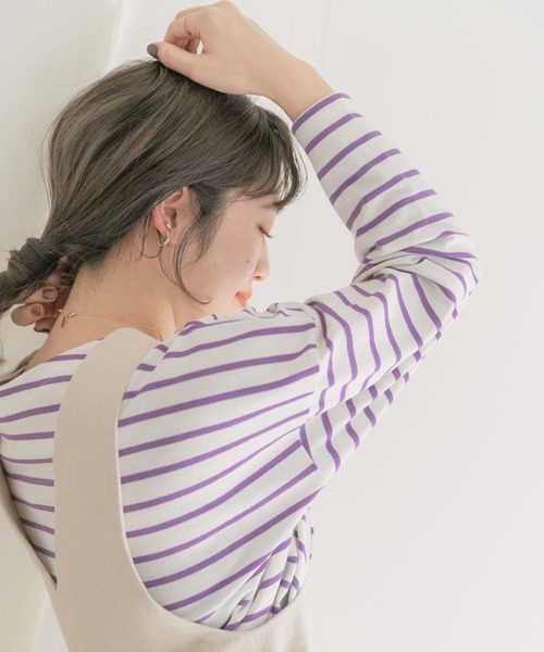 ITEMS URBANRESEARCH(アイテムズ アーバンリサーチ)の「バスクボーダーロングTシャツ(Tシャツ/カットソー・レディース・パープル/グリーン/ブラック・FREE)」の21枚目の写真