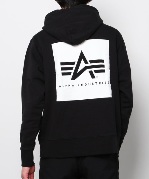 Alpha Industries（アルファインダストリーズ）の「ALPHA /アルファ Ａマーク/ボックスロゴフーディー（パーカー・メンズ・グレー/ブラック/ブラック系その他2・L/M/XL）」の3枚目の写真
