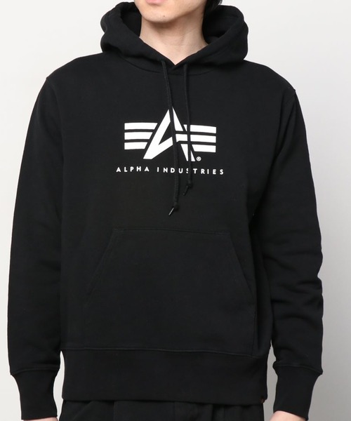 Alpha Industries（アルファインダストリーズ）の「ALPHA /アルファ Ａマーク/ボックスロゴフーディー（パーカー・メンズ・グレー/ブラック/ブラック系その他2・L/M/XL）」の2枚目の写真
