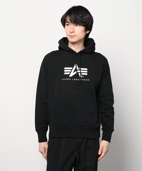 Alpha Industries（アルファインダストリーズ）の「ALPHA /アルファ Ａマーク/ボックスロゴフーディー（パーカー・メンズ・グレー/ブラック/ブラック系その他2・L/M/XL）」の4枚目の写真