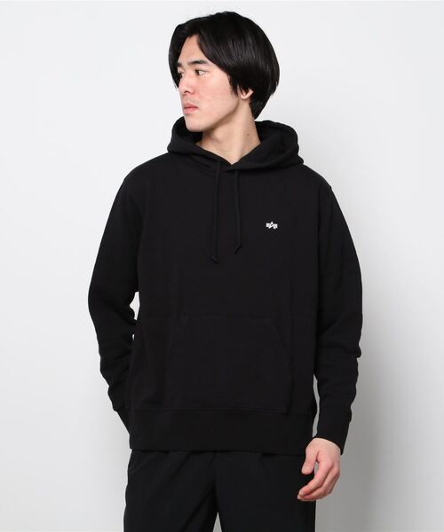 Alpha Industries（アルファインダストリーズ）の「ALPHA /アルファ Ａマーク/ボックスロゴフーディー（パーカー・メンズ・グレー/ブラック/ブラック系その他2・L/M/XL）」の6枚目の写真