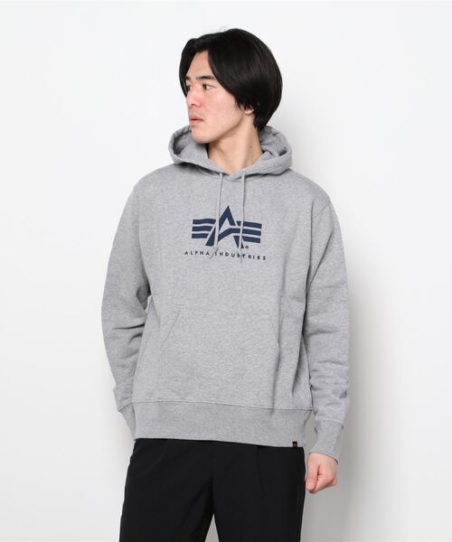 Alpha Industries（アルファインダストリーズ）の「ALPHA /アルファ Ａマーク/ボックスロゴフーディー（パーカー・メンズ・グレー/ブラック/ブラック系その他2・L/M/XL）」の5枚目の写真