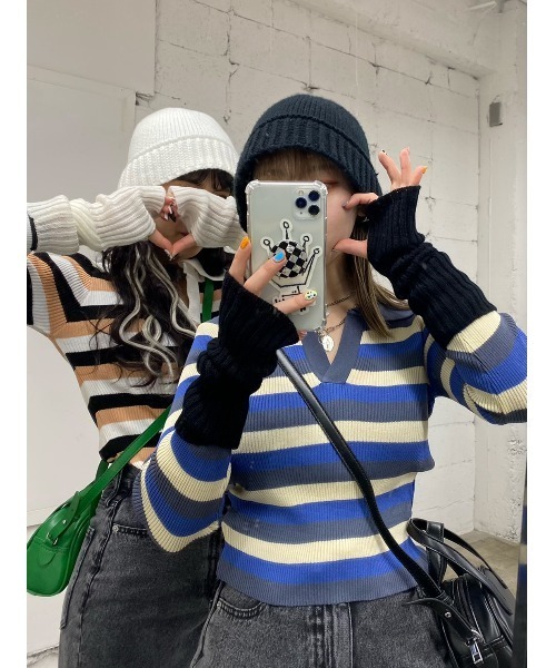 WC（ダブル シー）の「マルチボーダーポロ（ニット/セーター・レディース・グレー/ブルー/ホワイト・FREE）」の15枚目の写真