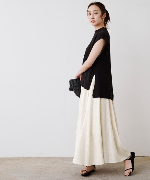 UR'S（ユアーズ）の「ﾘﾈﾝﾌﾚｱｽｶｰﾄ（スカート・レディース・ブルー/グリーン/ナチュラル/ブラック/グレー・S/M/L）」の3枚目の写真