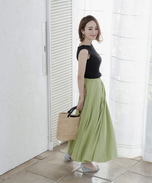 UR'S（ユアーズ）の「ﾘﾈﾝﾌﾚｱｽｶｰﾄ（スカート・レディース・ブルー/グリーン/ナチュラル/ブラック/グレー・S/M/L）」の4枚目の写真