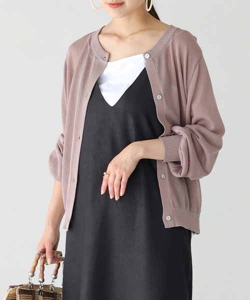 HER CLOSET（ハークローゼット）の「【shemoshelly】WEB限定 クルーネックシアーカーディガン（ニット/セーター・レディース・ライトグレー/ブラック/オフホワイト/モスグリーン/ラベンダー/ピンクベージュ/グリーン/ブルー/ピンク・M）」の9枚目の写真