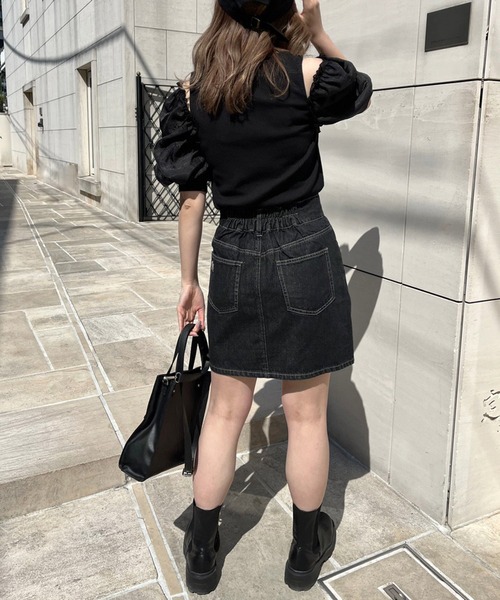 OLIVE des OLIVE(オリーブデオリーブ)の「デニムミニスカート(スカート・レディース・ブラック/オフホワイト/ワンウォッシュ・FREE)」の14枚目の写真