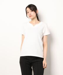Samansa Mos2 blue | キーネックリブTシャツ(Tシャツ/カットソー)