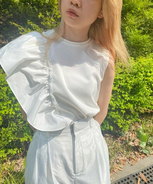 セール】タフタラッフルスリーブトップス / Taffeta Ruffle Tee