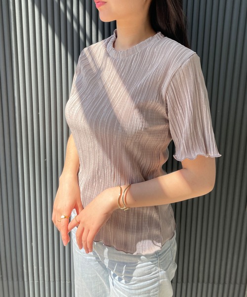CEMONEMO(セモネモ)の「ランダムプリーツ 半袖 メロウトップス(Tシャツ/カットソー・レディース・ピンク/ベージュ/ブラック/アイボリー・FREE)」の7枚目の写真