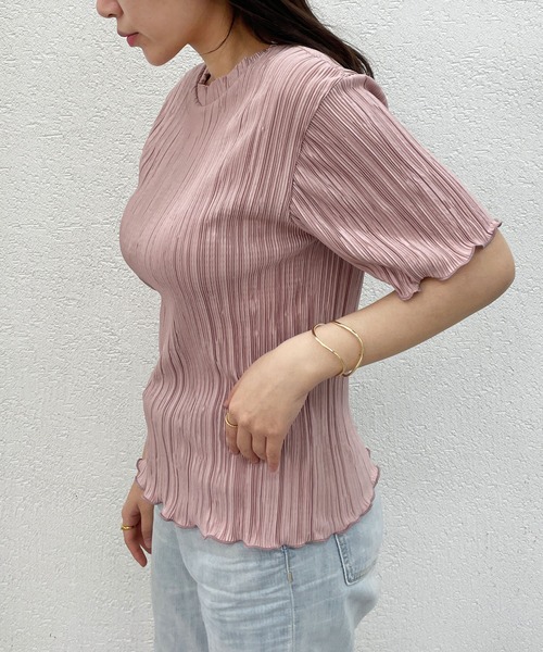 CEMONEMO(セモネモ)の「ランダムプリーツ 半袖 メロウトップス(Tシャツ/カットソー・レディース・ピンク/ベージュ/ブラック/アイボリー・FREE)」の12枚目の写真