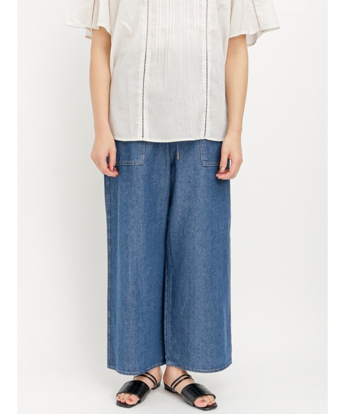 Lugnoncure(ルノンキュール)の「デニムワイドパンツ(デニムパンツ・レディース・ネイビー/オフホワイト/サックスブルー・フリ-)」の2枚目の写真