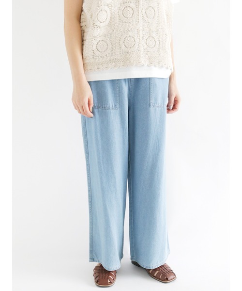 Lugnoncure(ルノンキュール)の「デニムワイドパンツ(デニムパンツ・レディース・ネイビー/オフホワイト/サックスブルー・フリ-)」の3枚目の写真