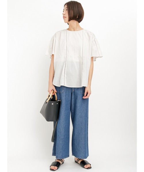 Lugnoncure(ルノンキュール)の「デニムワイドパンツ(デニムパンツ・レディース・ネイビー/オフホワイト/サックスブルー・フリ-)」の8枚目の写真