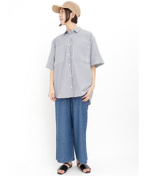 Lugnoncure(ルノンキュール)の「デニムワイドパンツ(デニムパンツ・レディース・ネイビー/オフホワイト/サックスブルー・フリ-)」の9枚目の写真