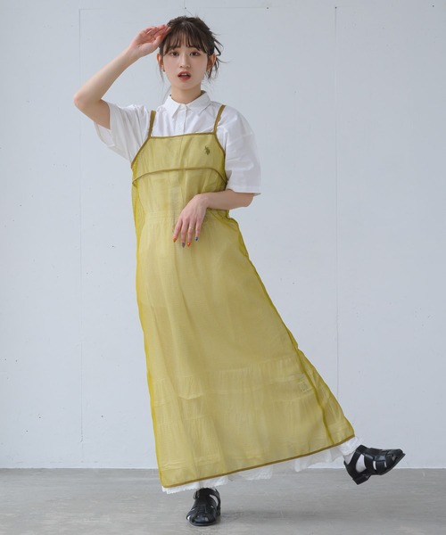 INTER FACTORY（インターファクトリー）の「るい【YouTuberるぅきぃ夫婦】 - メッシュキャミワンピース made in INTER FACTORY（ワンピース・レディース・カーキ/イエロー・FREE）」の2枚目の写真