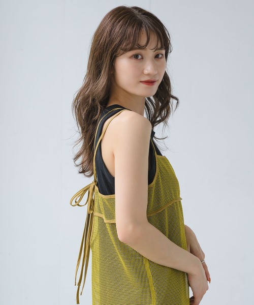 INTER FACTORY（インターファクトリー）の「るい【YouTuberるぅきぃ夫婦】 - メッシュキャミワンピース made in INTER FACTORY（ワンピース・レディース・カーキ/イエロー・FREE）」の3枚目の写真
