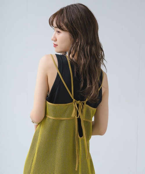 INTER FACTORY（インターファクトリー）の「るい【YouTuberるぅきぃ夫婦】 - メッシュキャミワンピース made in INTER FACTORY（ワンピース・レディース・カーキ/イエロー・FREE）」の4枚目の写真
