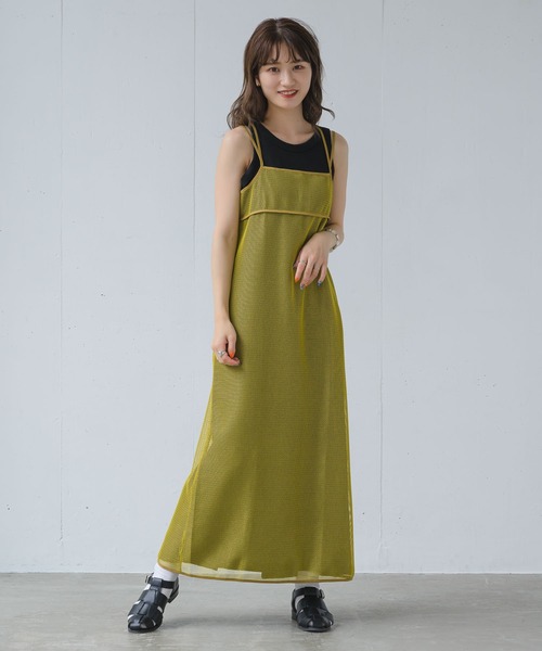 INTER FACTORY（インターファクトリー）の「るい【YouTuberるぅきぃ夫婦】 - メッシュキャミワンピース made in INTER FACTORY（ワンピース・レディース・カーキ/イエロー・FREE）」の8枚目の写真